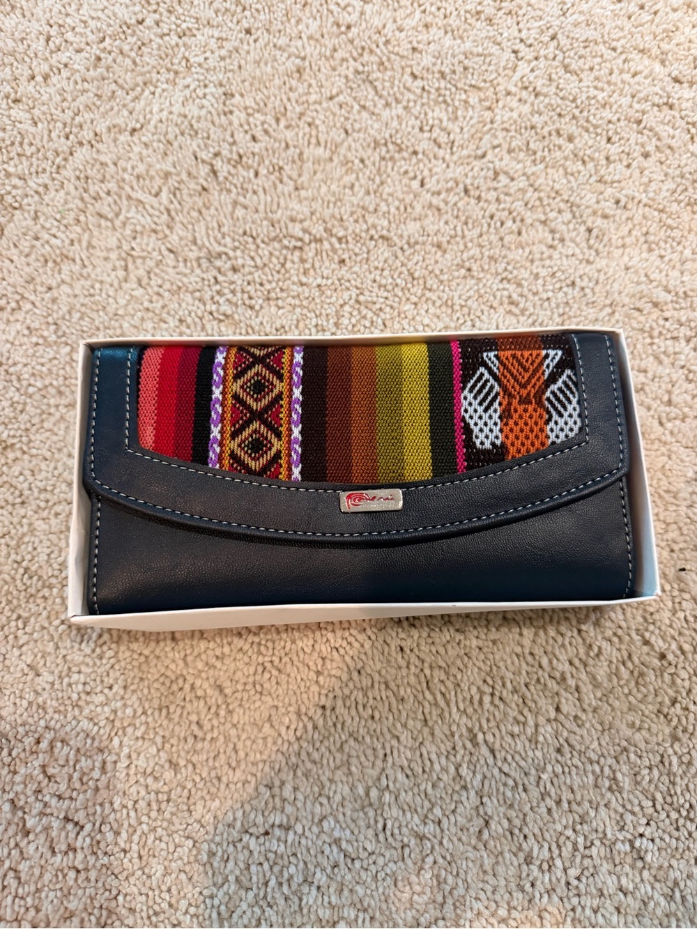 Peruvian Connection Navy Blue Wallet with Multicolor Woven Stripe